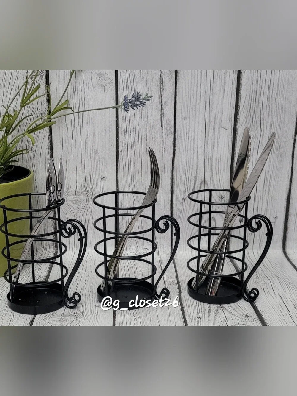 Black Spiral Metal Utensil Holders - Stylish Cutlery Organizer